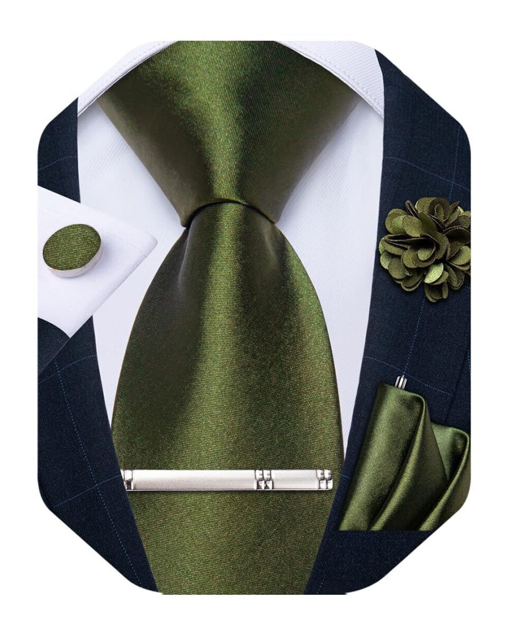 4624 Satin Tie with Lapel Pin Tie Clip Shiny Solid Color Necktie and Pocket